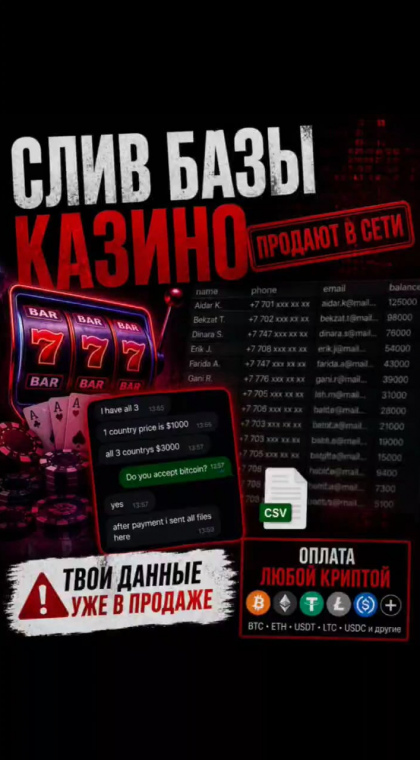 Фишинг | Данные клиентов онлайн-казино продают в Telegram